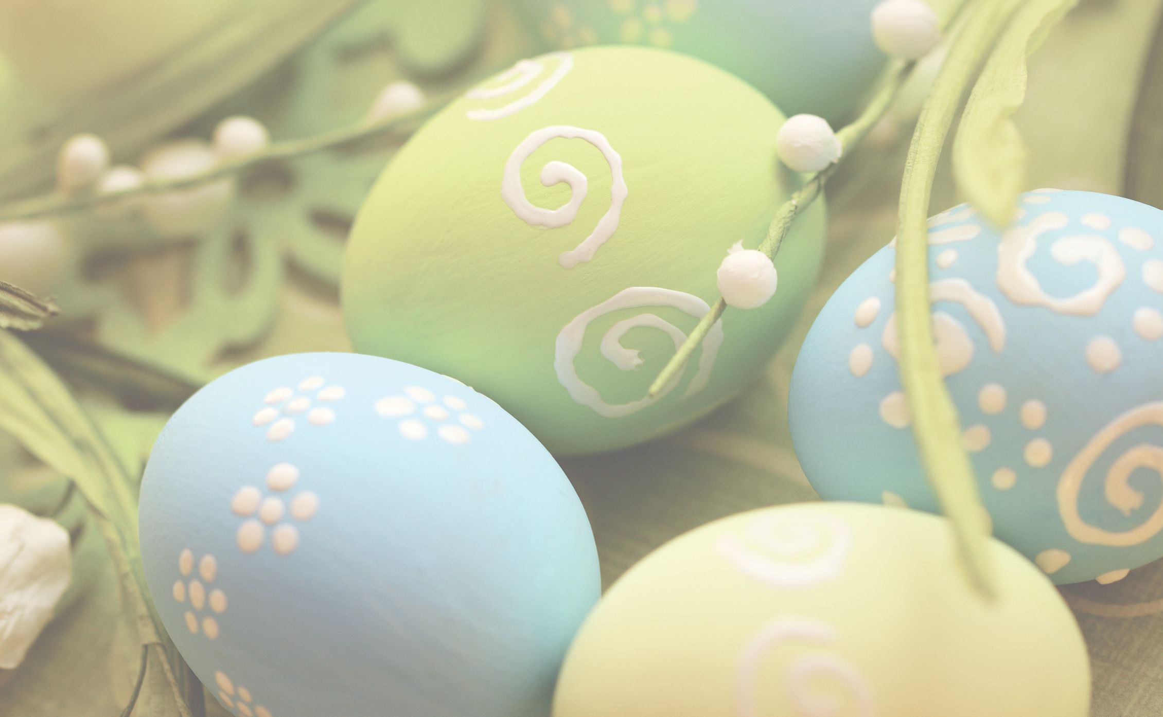 A picture of colored easter eggs in pastel colors