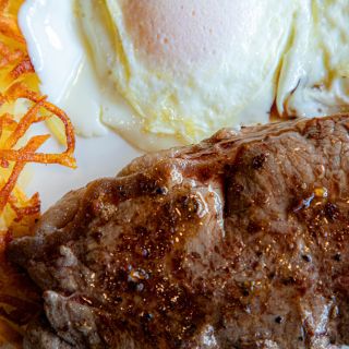 Steak, eggs and hash browns on a plate for Father's Day