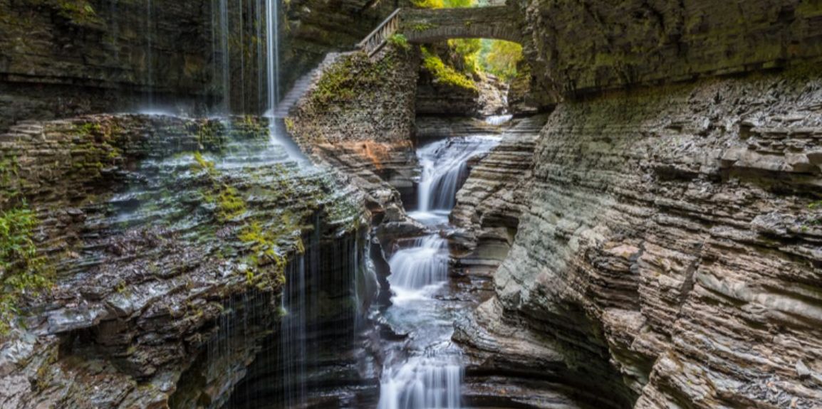 A cascading waterfall at Watkins Glen State Park