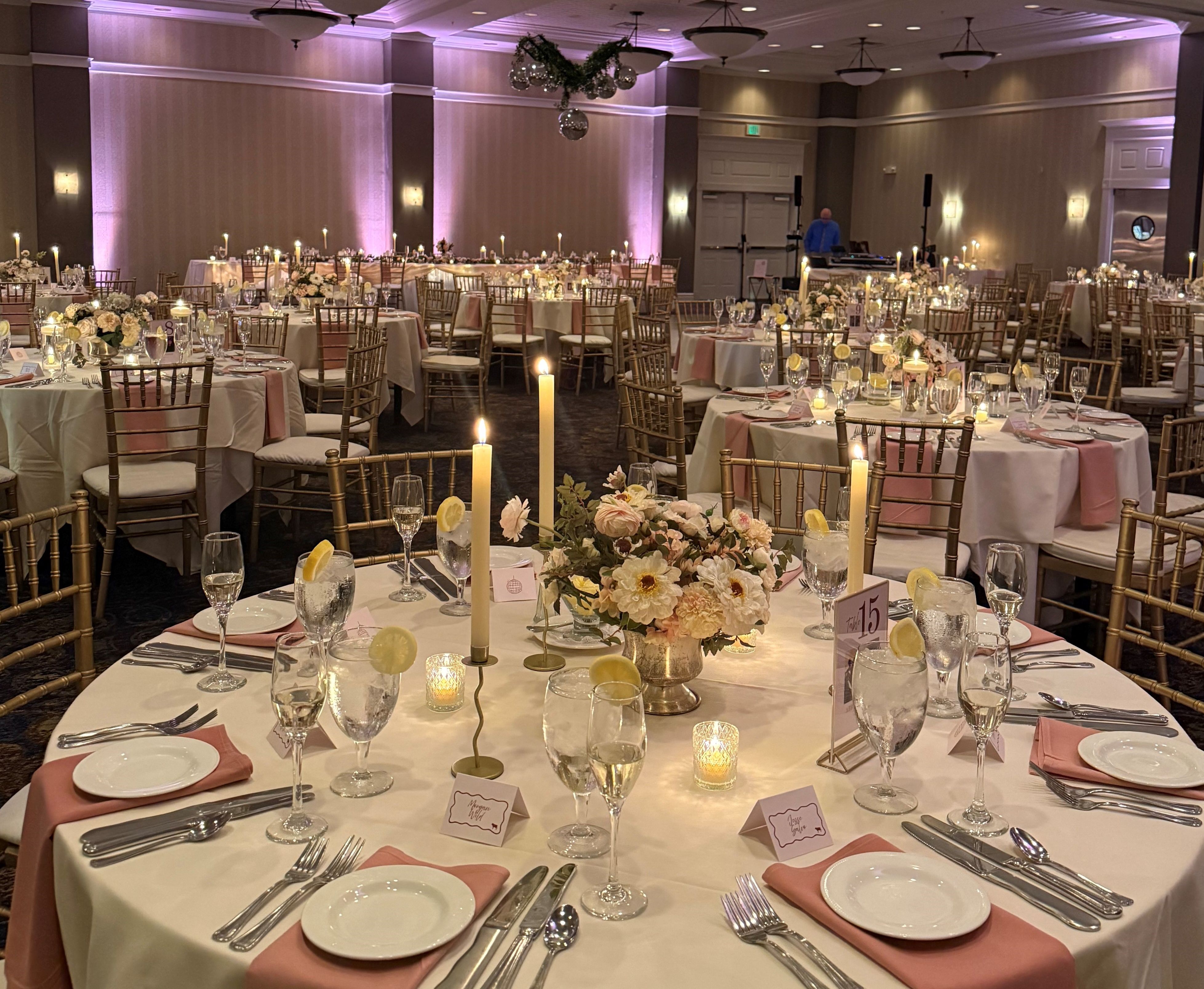 Photo of a ballroom set for a wedding at the Watkins Glen Harbor Hotel