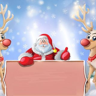 A cartoon Santa with Reindeer